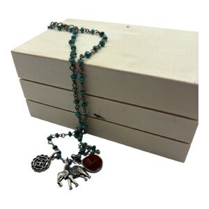 Lucky Brand Elephant Charm Necklace with Semi Precious Accents